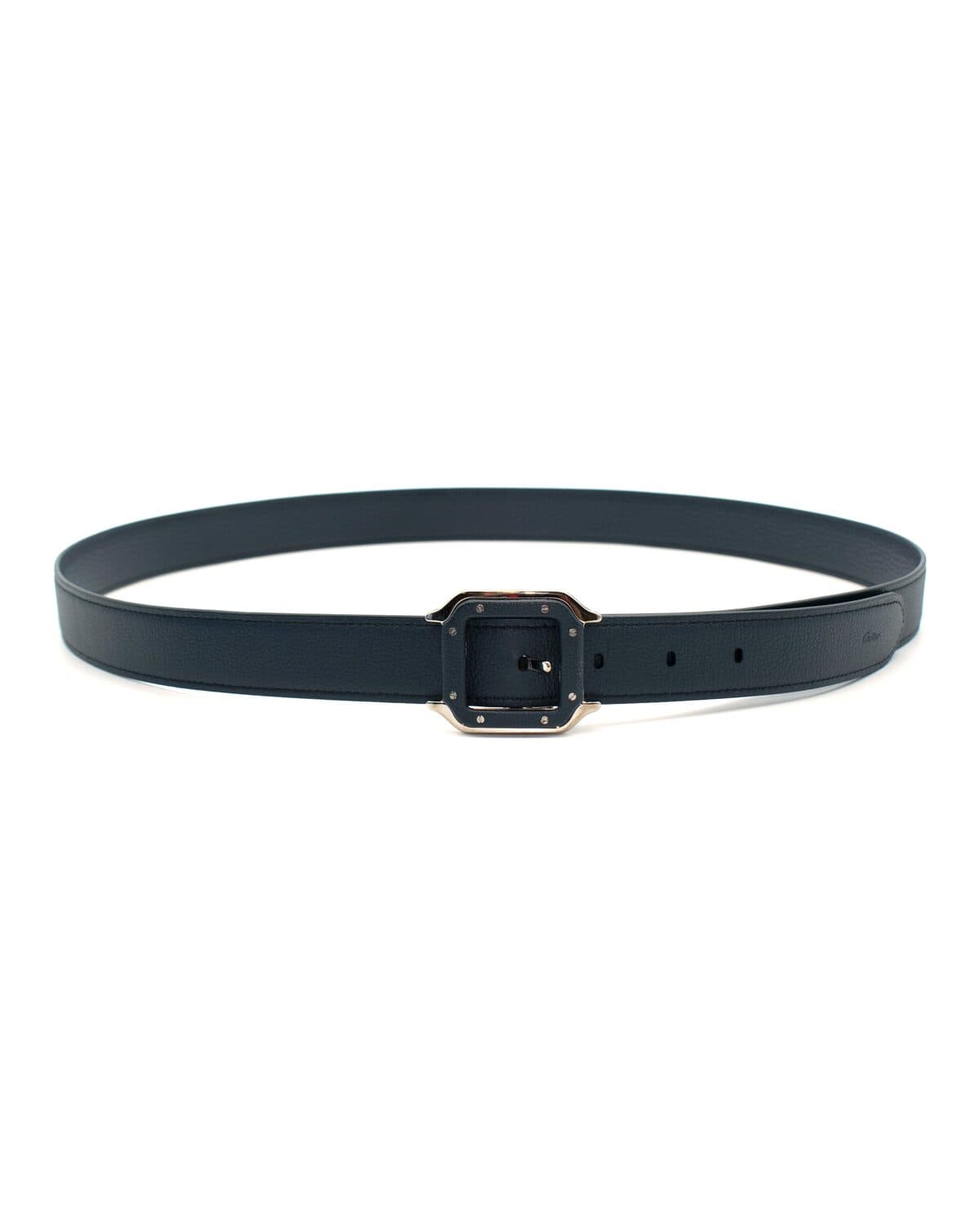 Square-buckle belt photographed on a neutral ground