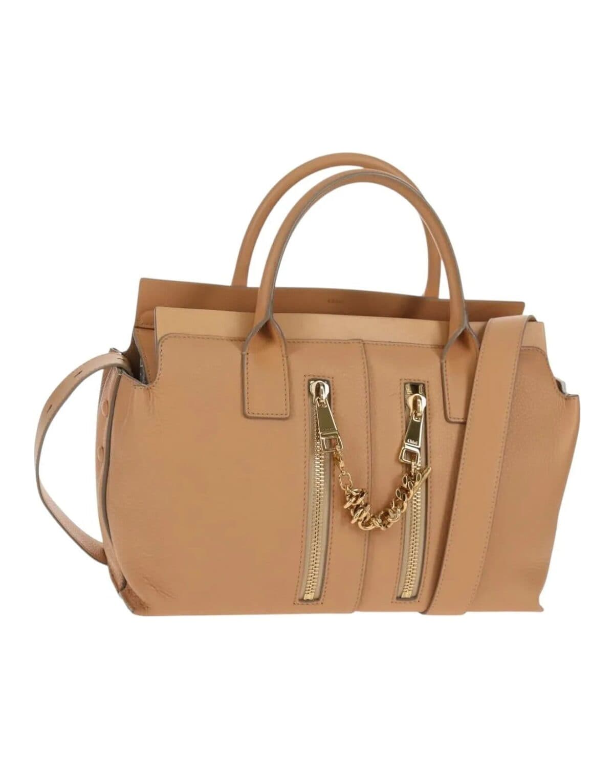 Structured leather satchel photographed on a neutral ground