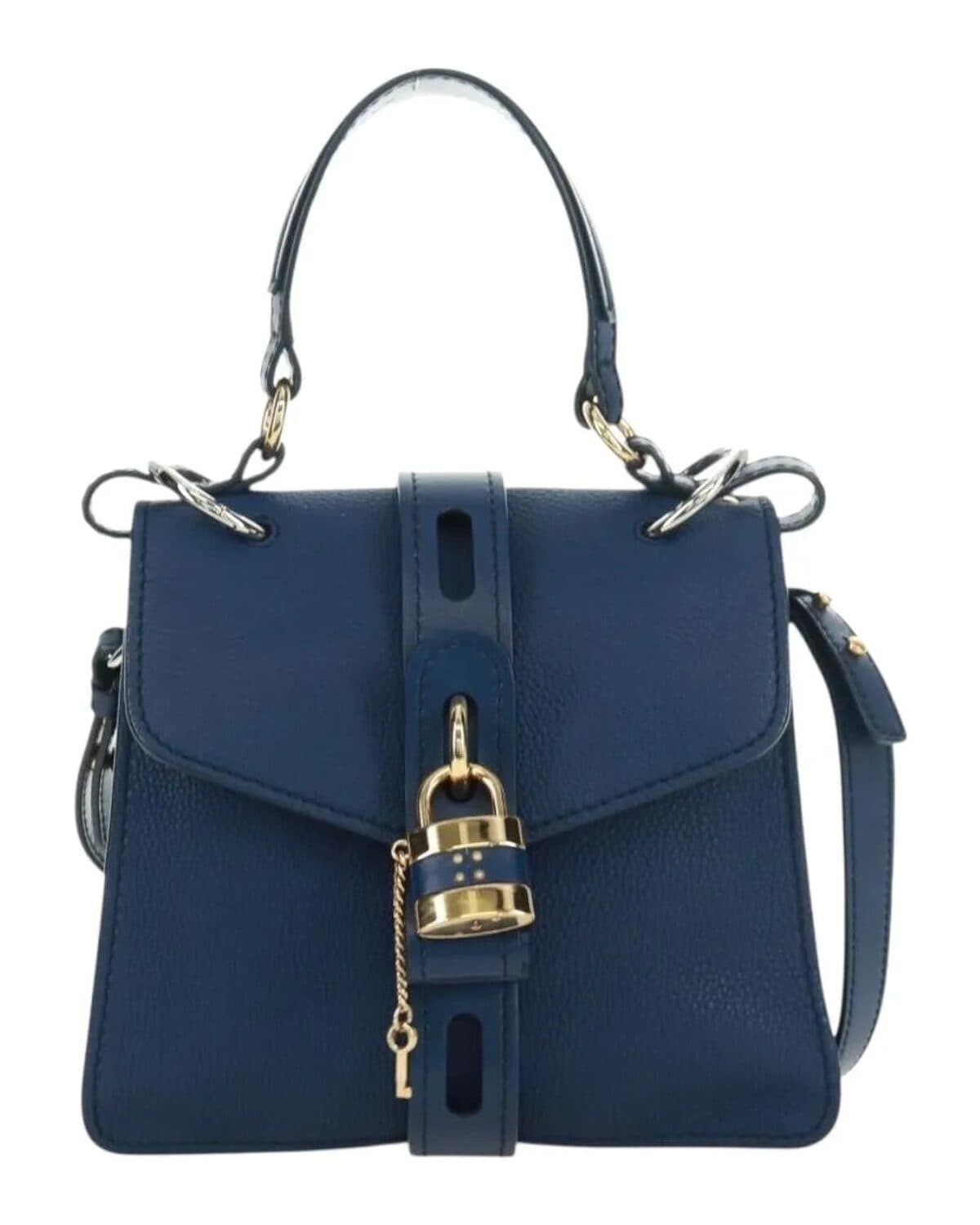 Padlock flap bag photographed on a neutral ground