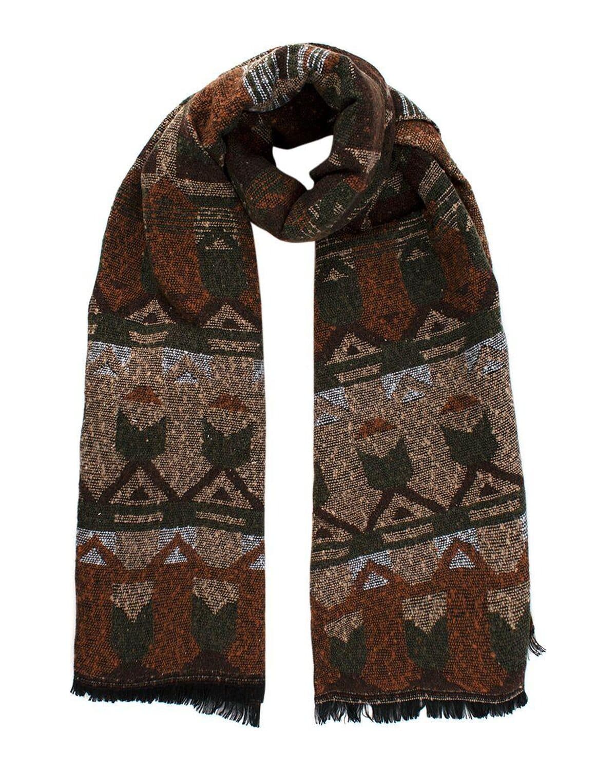 Woven patterned scarf photographed on a neutral ground