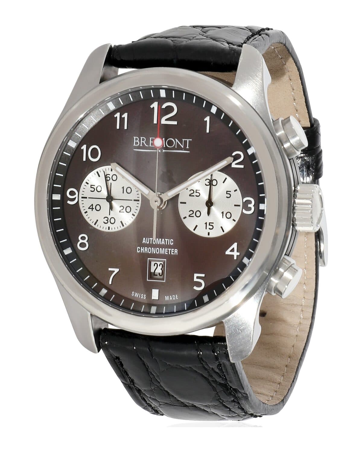 Brown-dial chronograph photographed on a neutral ground